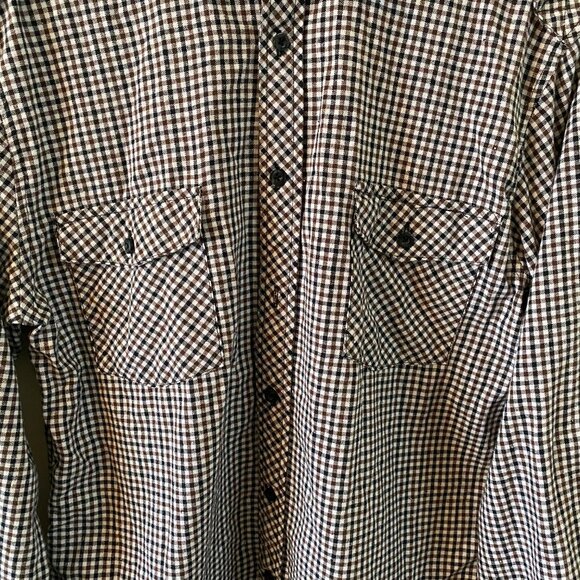 ELIXIR SMALL BROWN/BLACK/WHITE LONG SLEEVE BUTTON DOWN COLLARED 2 POCKET SHIRT - Picture 2 of 7